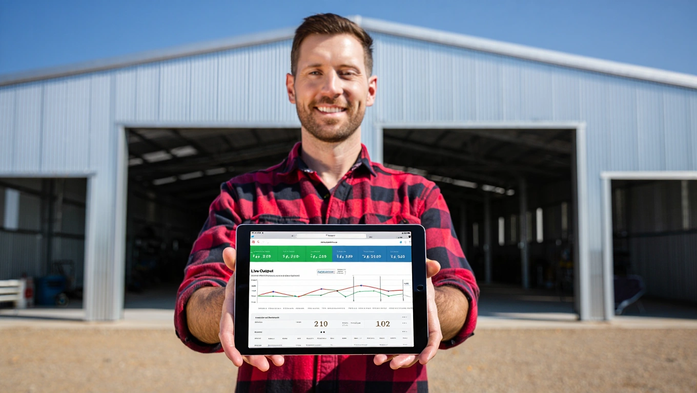 A person in a plaid shirt or company vest holding a Tablet - - Level Up Solar