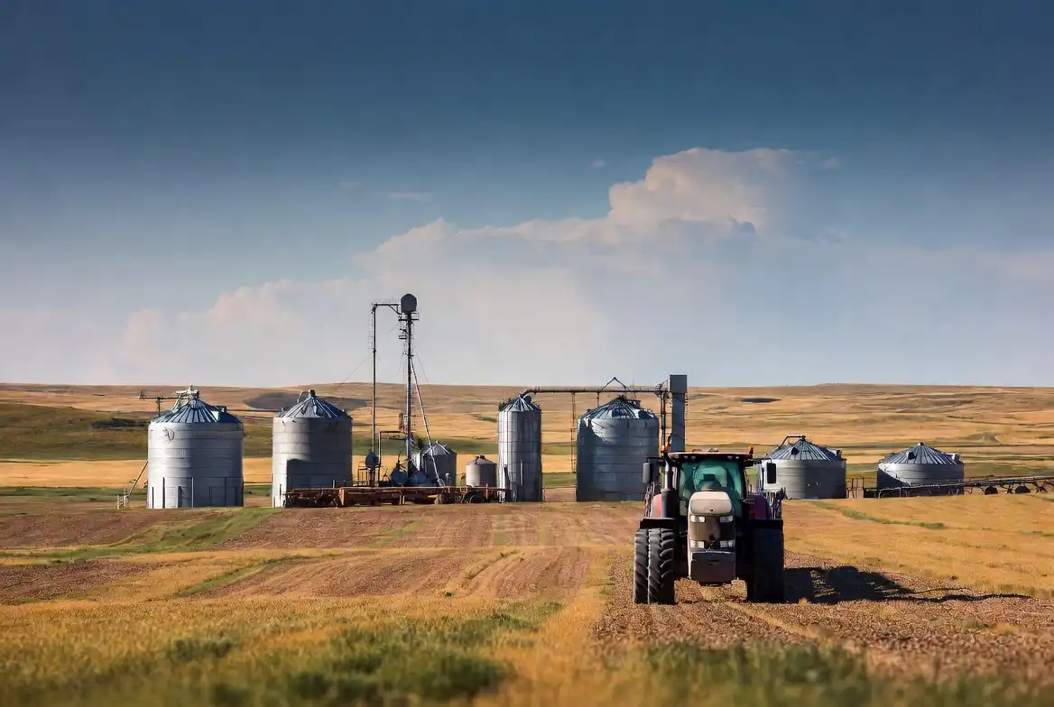 Commercial grain farm in Alberta utilizing a ground-mount solar panel system to reduce operating costs and utilize CCA tax write-offs.